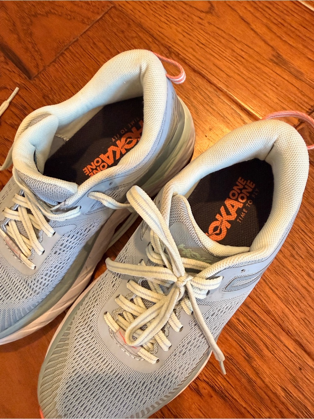 Hoka One One Bondi 7 Blue and Coral Running Shoes - Picture 11 of 13